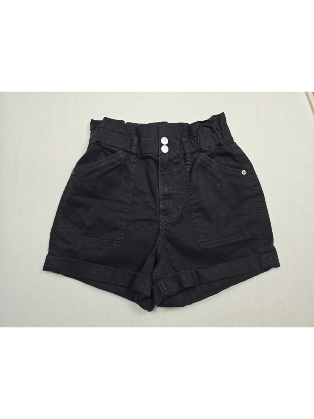 Express Black Shortie XS Super High Rise Denim Shorts Paper Bag Waist